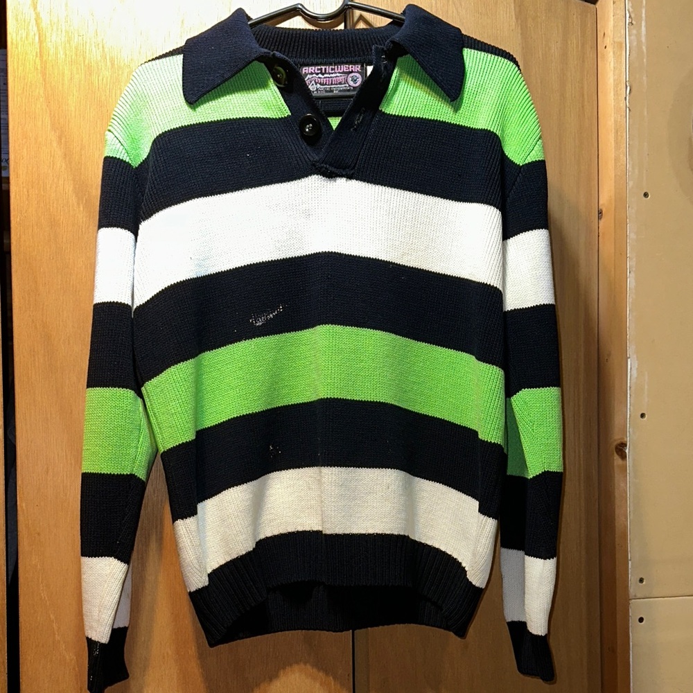 Men's VINTAGE ARCTICWEAR Striped Sweater - Green, Black, and White